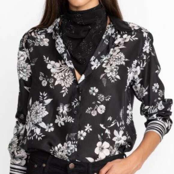 NWT Johnny Was Biya JWLA 3J Workshop Mia Heat Transfer Beaded Black Silk Scarf - Picture 2 of 7